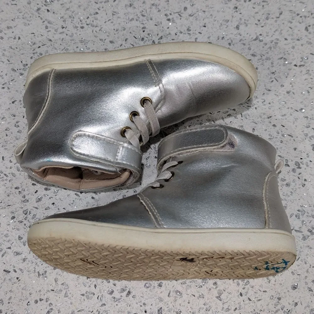 Monkey Feet USA silver High Top Sneaker Ankle Boot Toddler Kid Little Girl 2-3